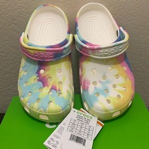 Classic Tie-Dye (White, Pink, Yellow, Blue) Graphic Crocs
